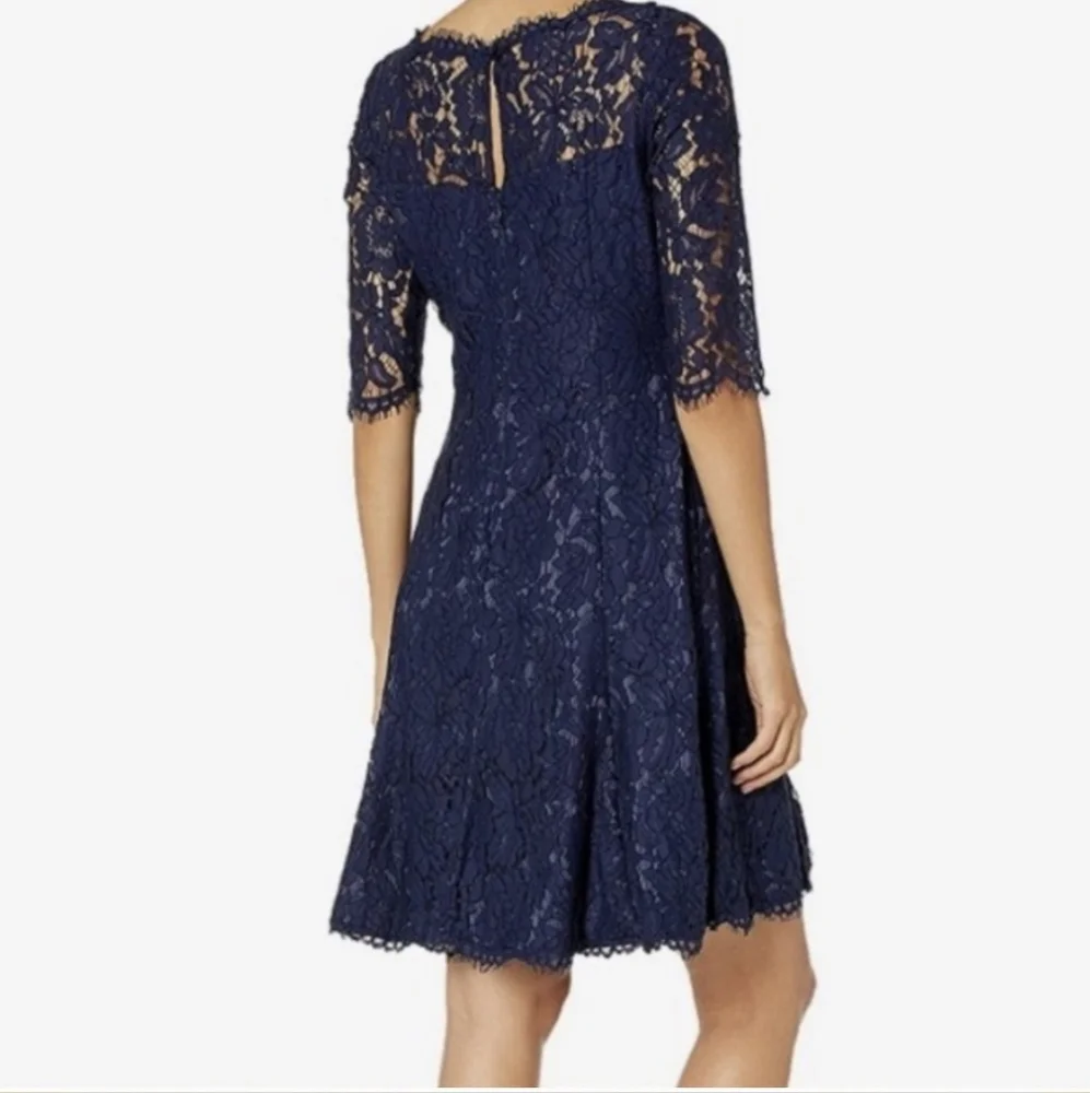 Eliza J elegant Navy Fit Flare Lace Dress Sz 4 *J - Picture 2 of 10